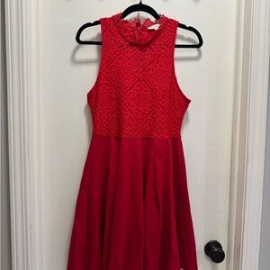 Red Lace Halter Top Short Dress
